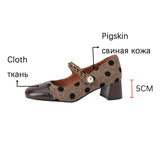 Vipkoala New Mary Jane Women Shoes LEISURE Retro Buckle Shallow Pumps Square Toe Thick Heel Shoes Woman Zapatos De Mujer Spot Pearl