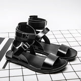 Vipkoala Sandals for Men Black White Color Pu Leather Classics Casual Beach Designer Sandalias Double Buckle Summer Slippers Light Shoes