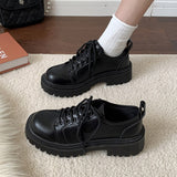 Vipkoala Ricaqico Spring Autumn Fashion Oxford Shoes for Women Med Heels Platform Black Flats Woman Lace Up PU Leather Office Shoes Women