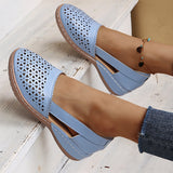 Vipkoala Women's Summer New Round Toe Fashion Hollow Breathable Casual Solid Color Non-slip Wedge Heel Plus Size 35-43 Sandalias De Mujer