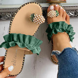 Vipkoala Women Slipper Pineapple Pearl Flat Toe Bohemian Summer Beach Sandals Ladies Shoes plus size Mujer Verano