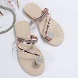 Vipkoala Women Summer Flat Rhinestone Flower Beach Slippers Comfy Clip Toe Lady Flat Beach Sandals Casual Female Flip Flops Zapatos Mujer