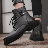 Vipkoala Men Boots Men's Fashion Short Boots Motorcycle Boots Tooling High-top Genuine Leather Winter Warm Platform Boots Plus Size 38-46