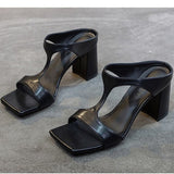 Vipkoala Women's High Heel Shoes Spring New Slippers Fashion Versatile Solid Color Medium Heel Thick Heel Square Toe Sandals Women