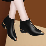 Vipkoala Top Brand Plus Velvet Short Boots Women Autumn and Winter 4cm High Heels New Metal Pointed Ankle Boots Thick Heel