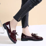 Vipkoala Women's Black Patent Leather Loafers Platform Slip on Shoes for Women New Spring British Tassel Casual Bowknot Flats Shoes