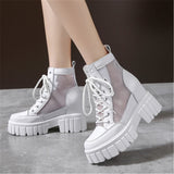 Vipkoala Hollow Out Net Top Sneakers Women's Height Increasing Versatile Ankle Boots Spring Summer New Breathable Cool Boots White