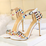 Vipkoala Women 11cm High Heels Rivets Studded Sandals Lady Sandles Stiletto Gladiator Pumps Stripper Summer Fetish Platform Shoes