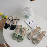 Vipkoala Spring Summer New Open-toed Casual Sandals Women's Thick Heel Elegant Middle Heel One-word Buckle Women's Comfortable Shoes