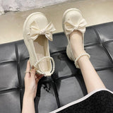 Vipkoala Women's Low-top Shoes New Summer Fashion Lolita Shoes Bow Flat Shoes Mary Jane Small Leather Shoes Female Pearl Thick Heels