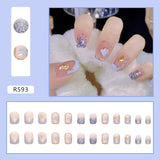 24Pcs/Set Short False Press on Nail Tip with Glue Designs Detachable Reusable Fake Nails with Glue Stick-on Nail Art DIY Tips