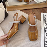 Vipkoala New Summer Women's Sandals Rhinestones Fashion Thick Heels Retro Mary Jane Shoes Casual Loafers Small Leather Shoes Ankle-Wrap