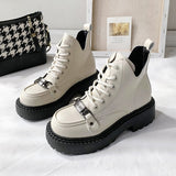 Vipkoala Autumn Winter New Women's Boots Cool Platform Biker Boots High Top Sneakers Metal Decorative Lacing Black Designer Fashion Boots