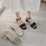 Vipkoala Spring Summer New Open-toed Casual Sandals Women's Thick Heel Elegant Middle Heel One-word Buckle Women's Comfortable Shoes