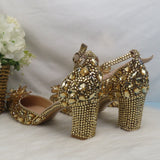 Vipkoala Champagne Golden Crystal Women Wedding Shoes Rhinestone High Heels Ankle Strap Shoes Women Party Dress Shoes