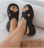 Vipkoala Women Summer New Casual Platform Sandals Stretch Fabric Fashion Shoes Women Elegant Wedges Cross Female Casual Footwear Size 43