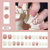 24Pcs/Set Short False Press on Nail Tip with Glue Designs Detachable Reusable Fake Nails with Glue Stick-on Nail Art DIY Tips