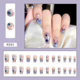 24Pcs/Set Short False Press on Nail Tip with Glue Designs Detachable Reusable Fake Nails with Glue Stick-on Nail Art DIY Tips