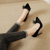 Vipkoala Fashion Delicate Sweet Bowknot High Heel Shoes Side Hollow Pointed Women Pumps Pointed Toe Thin Heel Dress Shoes