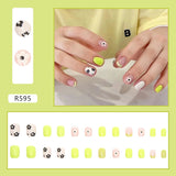 24Pcs/Set Short False Press on Nail Tip with Glue Designs Detachable Reusable Fake Nails with Glue Stick-on Nail Art DIY Tips