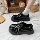 Vipkoala Big Head Black Single Shoes Women's Spring and Summer New Retro Thick Bottom British Style Chain Large Size Small Leather Shoes