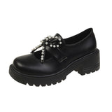 Vipkoala Autumn New Japanese Mary Jane Shoes Sweet Pearl Bow Small Leather Shoes Round Head Retro Thick Heel Shoes