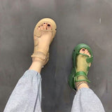 Vipkoala Sandals Women Summer New Fashion Thick-bottomed Breathable Eugene Yarn Mesh Magic Paste Roman Sandals Hook & Loop