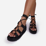 Vipkoala Platform Women's Sandals Flat Lace-Up Gladiator Casual Gladiator Trend Elegant Retro Snake Color Elegant New Rock Street Size 43