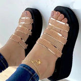 Vipkoala Summer Women Slippers Wedge Heel Casual Slipper Solid Rhinestone Ladies Outdoor Lightweight Female Roman Sandals Chaussure Femme