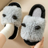 Vipkoala Women Faux Fur Pillow Slippers Lovers Winter Home Floor Shoes Open Toe Female Male Indoor Platform Slipper Ladies Fashion Slides