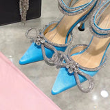 Vipkoala Glitter Rhinestones Women Pumps Runway Style Crystal Bowknot Satin Summer Lady Shoes Genuine Leather High Heels Party Prom Shoes Valentines Day