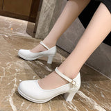 Vipkoala New Women Dress Shoes Medium Heels Mary Janes Shoes Patent Leather Pumps Ankle Strap Ladies Shoe Office Zapatos Mujer