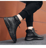 Vipkoala Ankle Boots Black PU Leather Men Shoes Autumn Winter Comfortable High-top Casual Shoes Fashion Leahter Platform Boots Man