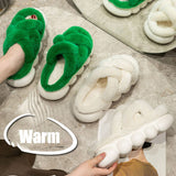 Vipkoala Warm Faux Fur Slippers Women Indoor Street Shoes Cross Strap Thick Sole Ladies Fashion Slides Soft Female Furry Slipper