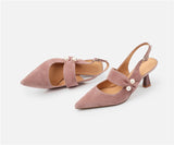 New Spring Suede Leather Slingbacks Pumps Fashion Pointed Toe Shallow High Heels Buckle Strap Heels for Women Women Shoes