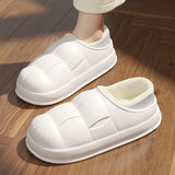 Vipkoala Winter Warm Waterproof Women Slipper Couples Outside Home Shoes EVA Plush Cotton Men Shoes Thick Platform Bottom Non-slip Sole