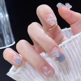 24pcs Ballet False Nail Full Cover Fake Nail Butterfly Love Nails Tip French Coffin Nails Press on Nails Free Shipping