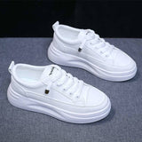 Vipkoala PU Leather Women's White Casual Shoes Woman Vulcanized Sneakers Breathable Sports Shoes Walking Running Platform Flats Shoe