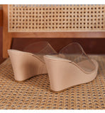 Vipkoala Summer New Fashion Wedge Heel Transparent Word with Sandals and Slippers Women's Round Head Casual Height Increase Slippers