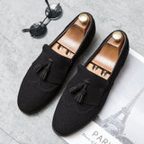 Vipkoala Men Brogue Loafers Faux Suede Solid Color Carved Tassel Fashion Classic Business Casual Wedding Party Everyday Dress Shoes