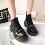 Vipkoala Autumn Winter New Women's Boots Cool Platform Biker Boots High Top Sneakers Metal Decorative Lacing Black Designer Fashion Boots