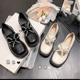 Vipkoala Autumn New Japanese Mary Jane Shoes Sweet Pearl Bow Small Leather Shoes Round Head Retro Thick Heel Shoes