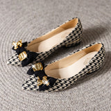 Vipkoala New Thick Heel Shoes Women's Autumn New All-match Pointed Toe Flat Shoes Houndstooth Bow Shallow Mouth Medium Heel