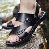 Vipkoala Sandals For Men Outdoor Leather Summer Men Shoes Genuine Leather Non-slip Beach Slip-on Sandals Travel Slippers