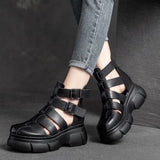 Vipkoala NEW Women Handmade Sandals Wedges Heels Genuine PU Leather Peep Toe Summer Fashion Female Gladiator Sandals Platform Shoes Woman