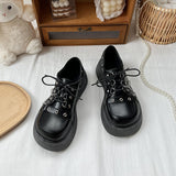 Vipkoala Big Head Black Single Shoes Women's Spring and Summer New Retro Thick Bottom British Style Chain Large Size Small Leather Shoes