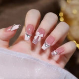 24pcs Ballet False Nail Full Cover Fake Nail Butterfly Love Nails Tip French Coffin Nails Press on Nails Free Shipping