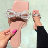 Vipkoala Women's Summer Shoes Woman Slippers Rhinestone Strip Flat Slides Bling Party Shoes New Pink Holiday Outside Beach Sandals