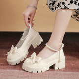 Vipkoala Bows Lolita Shoes Women Japanese Style Mary Jane Shoes Women Vintage Shallow High Heels Chunky Platform Shoes Cosplay Female