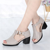 Vipkoala Women Sandals Summer New Med Heels Peep Toe Shoes Slippers Fashion Desiger Pu Leather Casual Sexy Wedding Pumps Shoe Woman